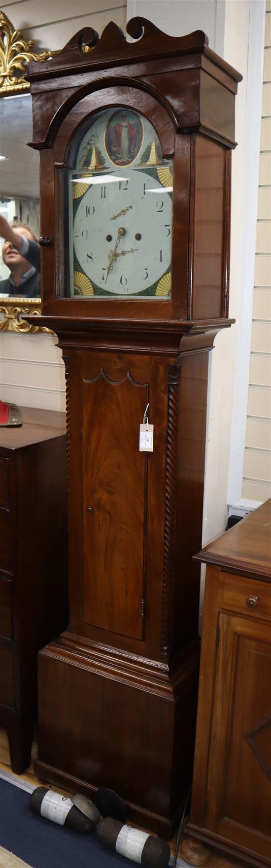 An early 19th century mahogany eight-day longcase clock with painted dial H.215cm